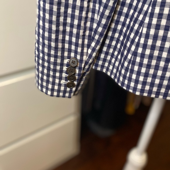 JCrew Blue & White Gingham Blazer Size 2 - Picture 6 of 9